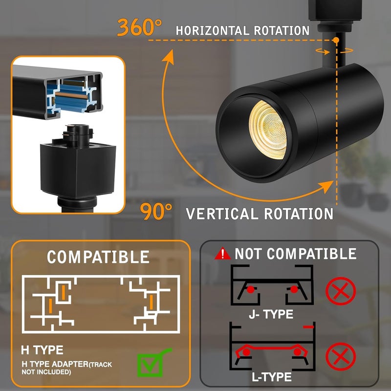 CoziTech 【2025 Upgraded】10 Color Zoomable Track Light Head Dimmable H Track Lighting Remote Control Bright Ceiling Spotlight Fixtures for Kitchen Dining Room 2700K-6500K 15°~60° CRI90 12W 1100lm Black 6 Pack - Image 5